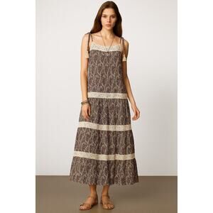 Ralph Lauren Paisley Bohemian Lace Tiered Maxi Dress Small